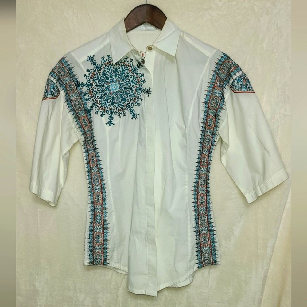 Johnny Was 3J Workshop Embroidered Blouse Size S